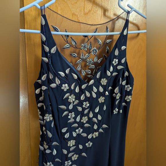 Vintage Navy & White Embroidered Evening Gown Size S: Prom / Homecoming / Gala - Picture 13 of 15
